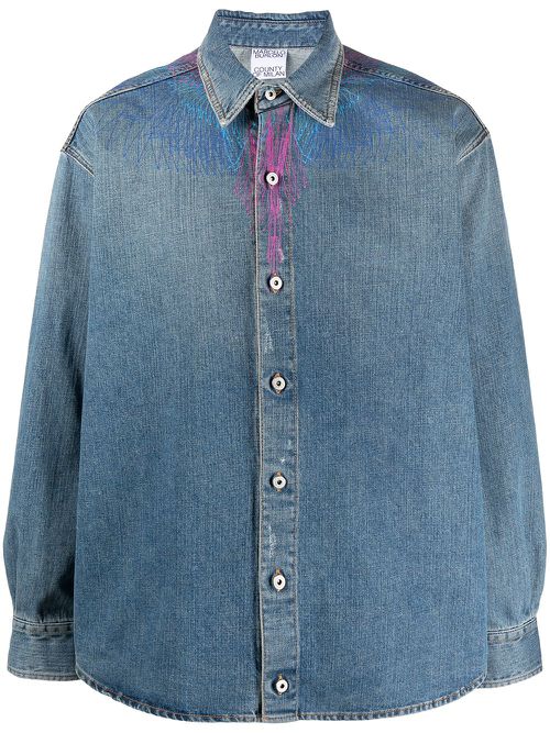 Wings print denim shirt - Blue