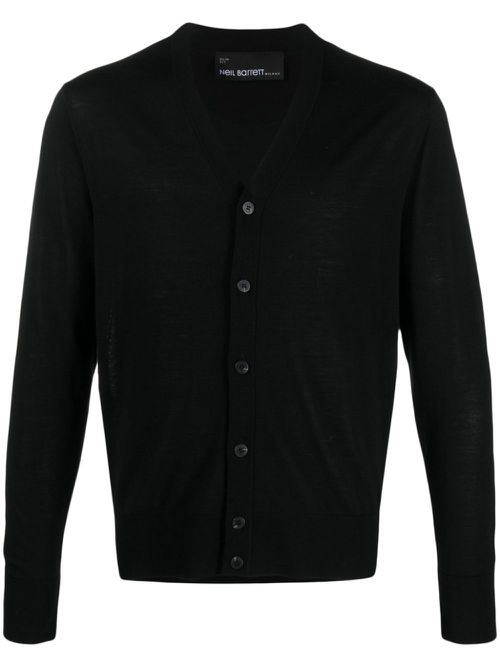 Fine-knit wool cardigan - Black
