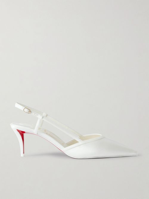 Miss Z Sling 60 Leather-trimmed Satin Slingback Pumps - White