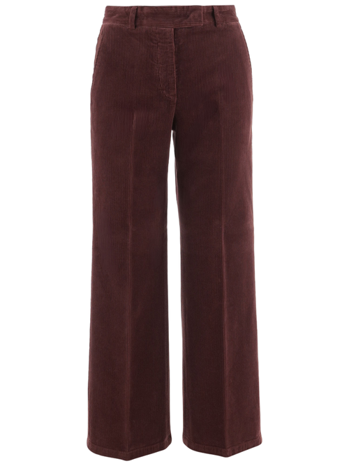 Wide-Leg Bordeaux Corduroy Pants With Belt Loops And Pockets