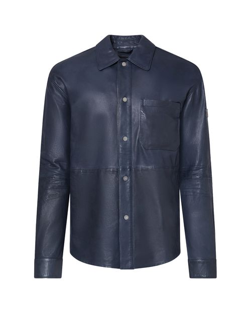 Navy Blue Solid Shirt Collar Jacket