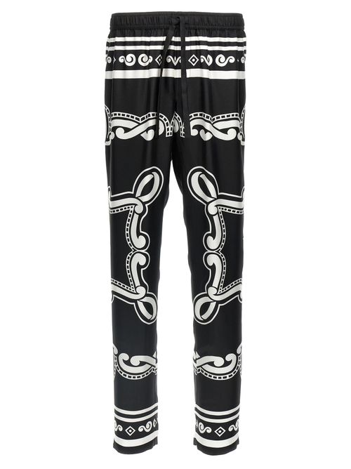 Bandana-Print Silk Trousers — Black