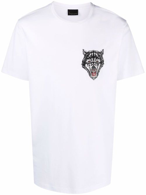 Wolf-embroidered short-sleeve T-shirt - White