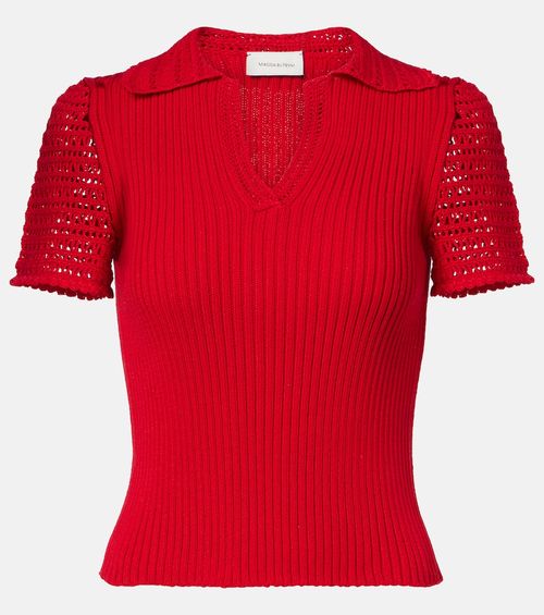 Crochet-trimmed cotton polo shirt