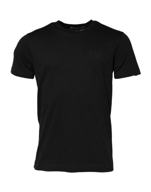 Logo-Plaque Cotton Crew Neck T-Shirt — Black