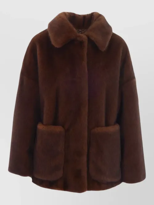 Herno - faux fur short coat patch pocket