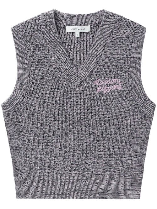 Handwriting logo-embroidered knitted vest - Grey