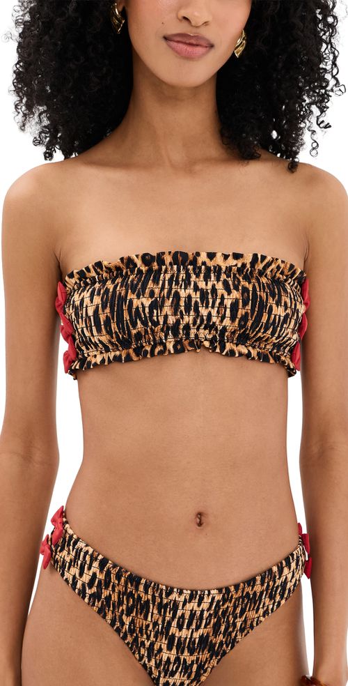Shirred Bow Bikini Top Brown