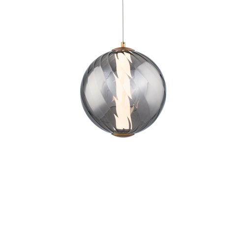 Smoke Glass Aged Brass LED Mini Pendant from the Swirly Collection