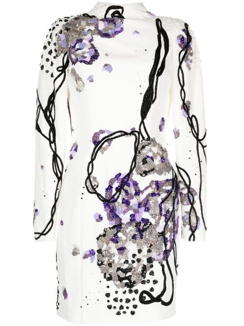 Beaded crepe minidress - White