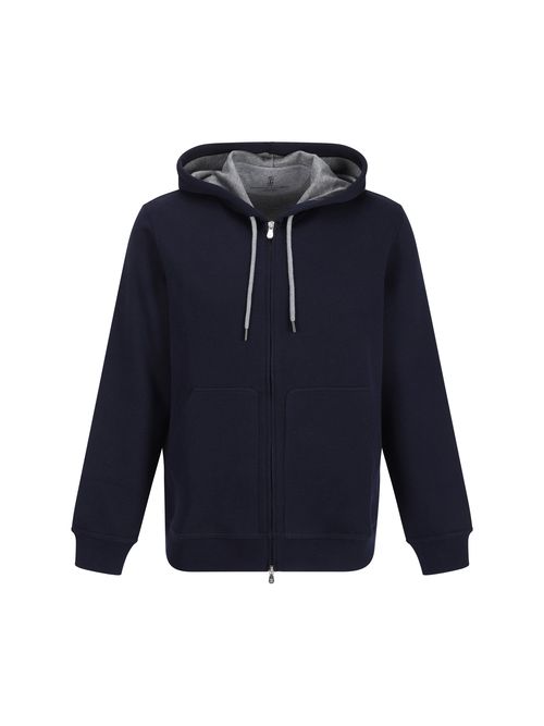 Cotton-Blend Zip-Up Hoodie — Navy