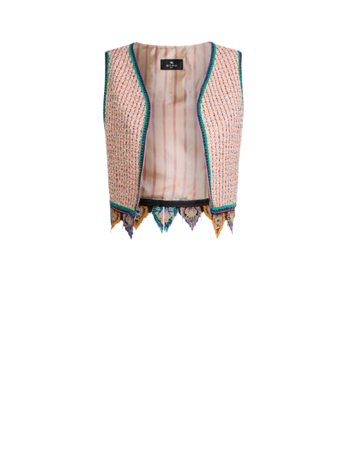 Cropped Jacquard Waistcoat With Tweed Effect
