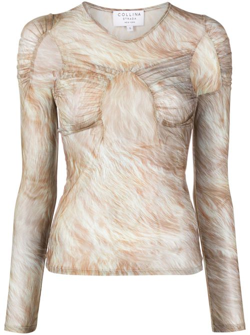 Arc blonde fur-print mesh top - Neutrals
