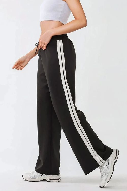 Black Wide Leg Striped Sweatpants Women