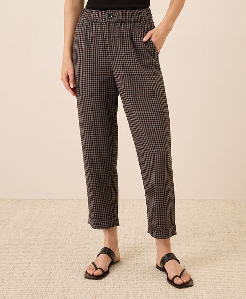 Women's Autumn Gingham Coastal Double Gauze Rolled Cuff Pant