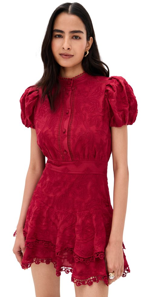 Loryn Embroidered Dress Dark Cherry