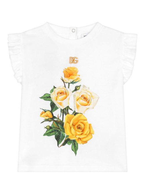 Rose-print cotton T-shirt - White