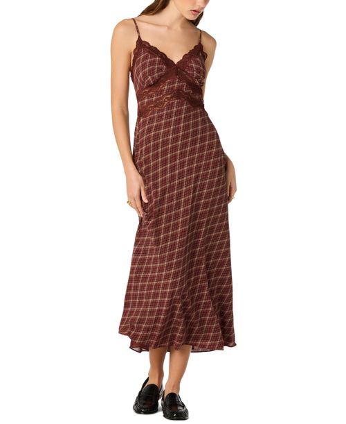 Women's V-Neck Carin Dress - Wine Plaid