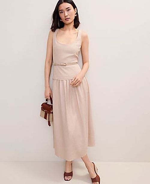 Ann Taylor Petite Belted Flare Midi Dress