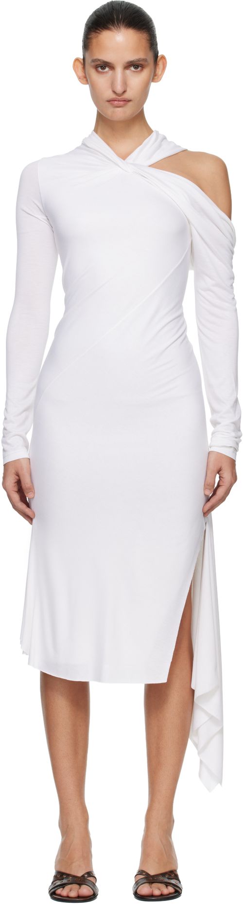 White Jersey Twist Strap Midi Dress