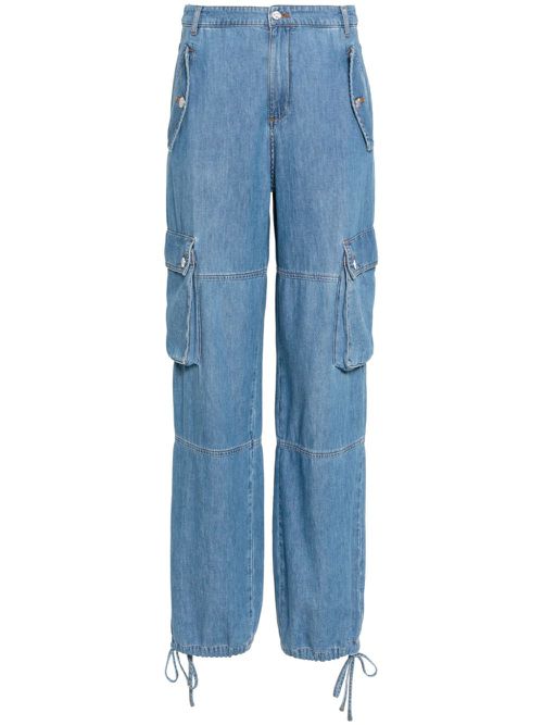 Drawstring-hem cotton cargo jeans - Blue