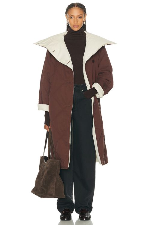 Varley Annalise Reversible Wrap Coat in Deep Mahogany & Birch - Chocolate. XS also in L