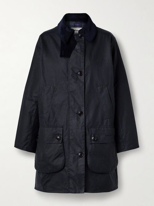 + The Edit By Alexa Loren Corduroy-trimmed Waxed-cotton Jacket - Blue