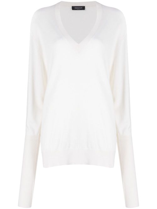 V-neck fine-knit jumper - White