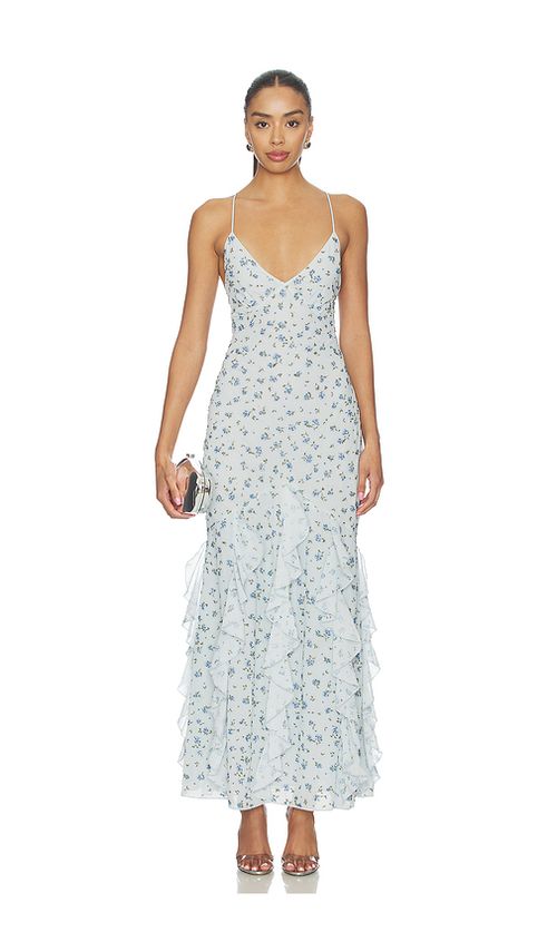 For Love & Lemons Elea Beaded Maxi Dress in Baby Blue. - L also in M, S