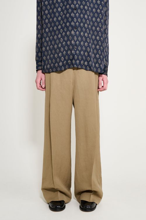 CMMN SWDN Midas Wide Pleat Trouser Khaki