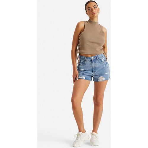 Urban Bliss Blue Split Hem Ripped Denim Short