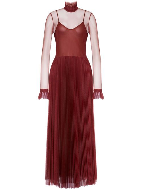 Long-sleeved pleated dress - Red