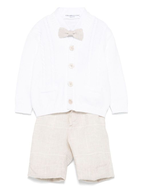 Striped shorts, shirt and cardigan set - White