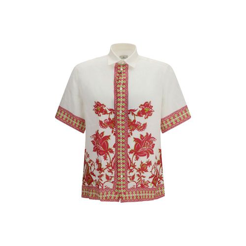 Floral-Embroidered Linen Shirt — White