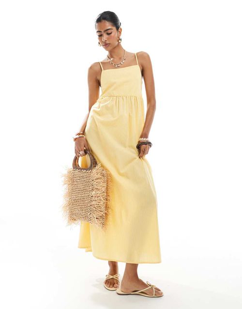 Cami midi dress in pale yellow stripe