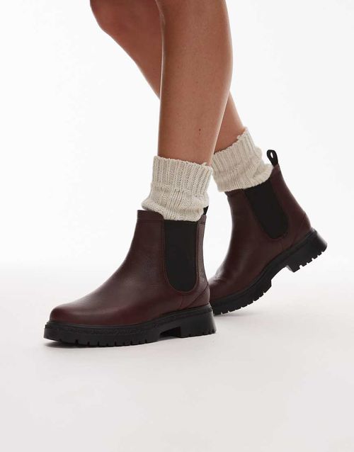 Cambria Valley chunky sole chelsea boots in burgundy leather-Red
