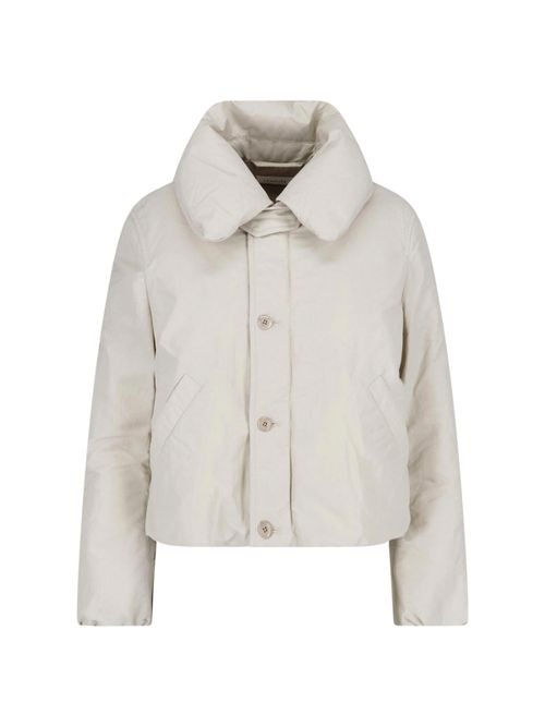 Linen-Cotton Duck Down Puffer Jacket with Cotton Lining