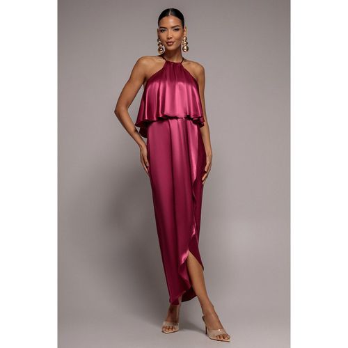 Goddiva Satin Viscose Front Wrap Midaxi Dress - Burgundy