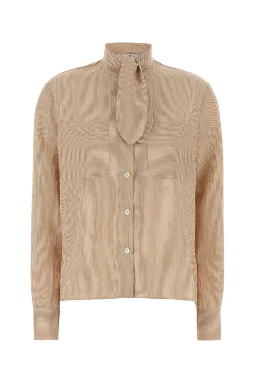 Viscose Nylon Striped Shirt — Beige