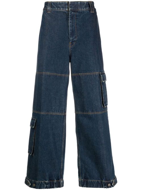 Logo-patch cotton wide-leg jeans - Blue