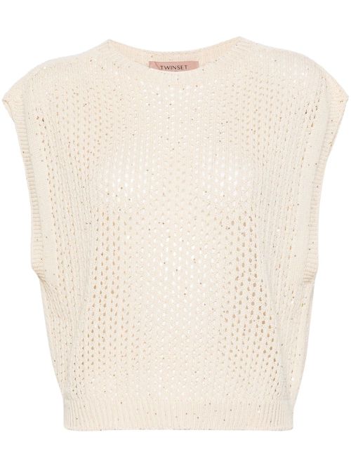 Sequined open-knit top - Neutrals