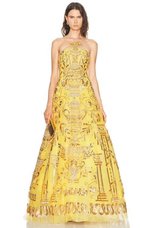 Carolina Herrera Embellished Strapless Gown in Daffodil - Yellow. 0 also in