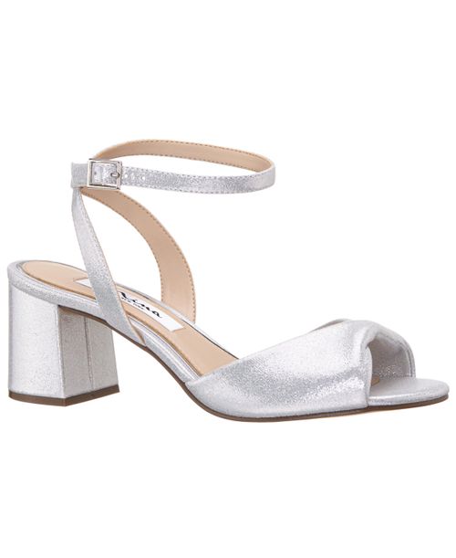 Women's Nigella True Silver Metallic Suedette Block Heel Sandals - True Silver Reflective