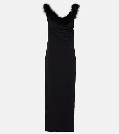 Boa feather-trimmed maxi dress
