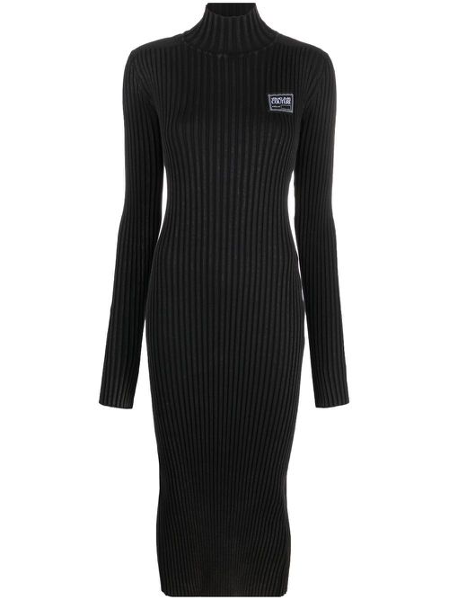Logo patch ribbed midi dress - Black