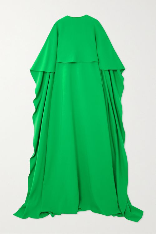 Cape-effect Stretch-silk Crepe Gown - Green
