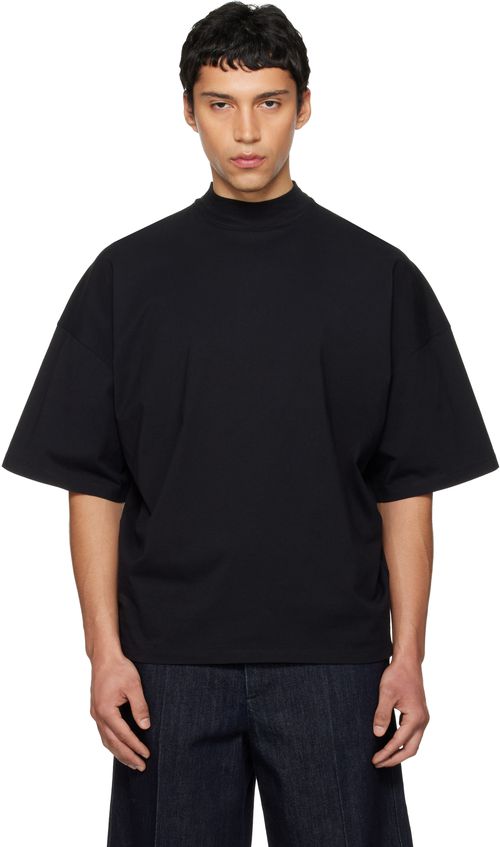 Black Cotton Mock-Neck T-shirt