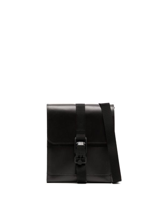 Embossed-logo leather shoulder bag - Black