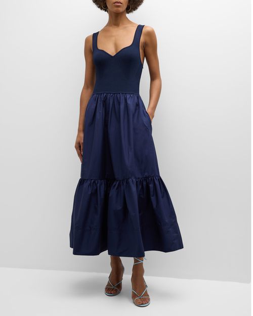 Josephina Sleeveless Rib and Poplin Midi Dress