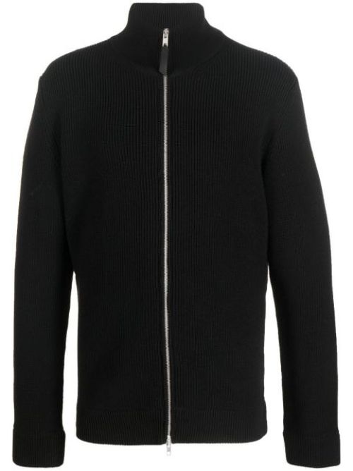Ribbed-knit zip-up cardigan
